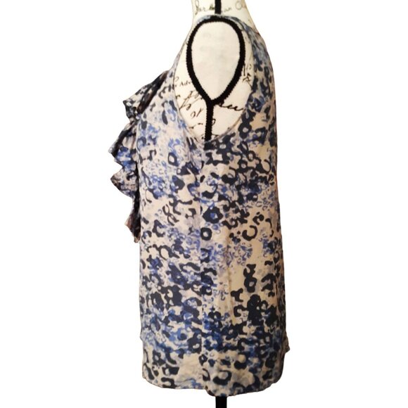 CAbi 100% Silk Blouse Blue Ruffle Animal Print Lightweight Medium - Picture 5 of 7